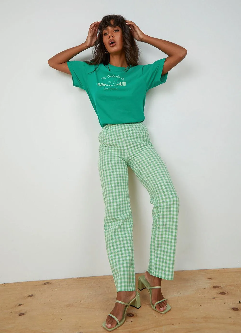 90s Check Pants - Green Check