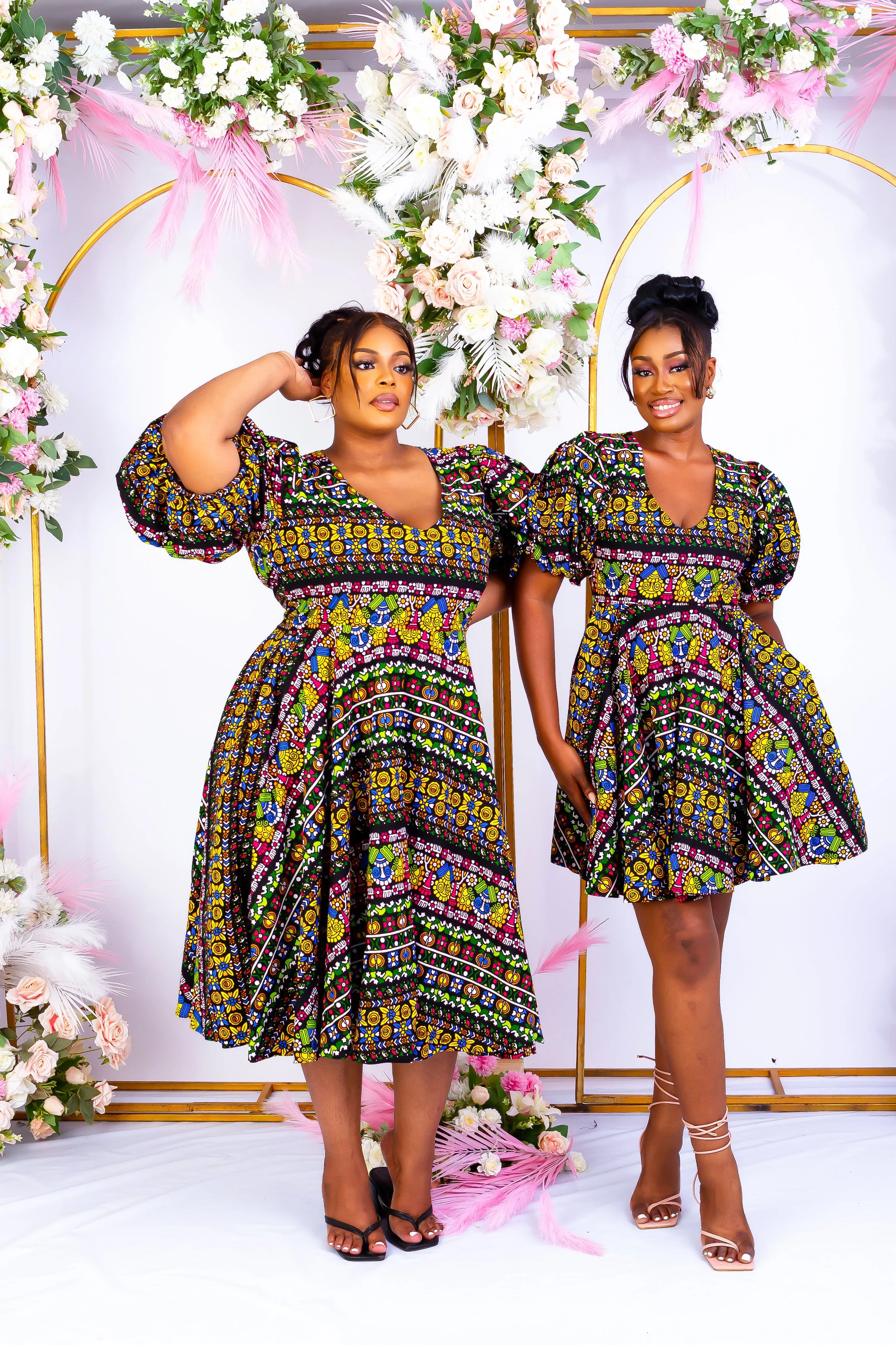 African Print Puff Sleeve Short Dress - Titilola