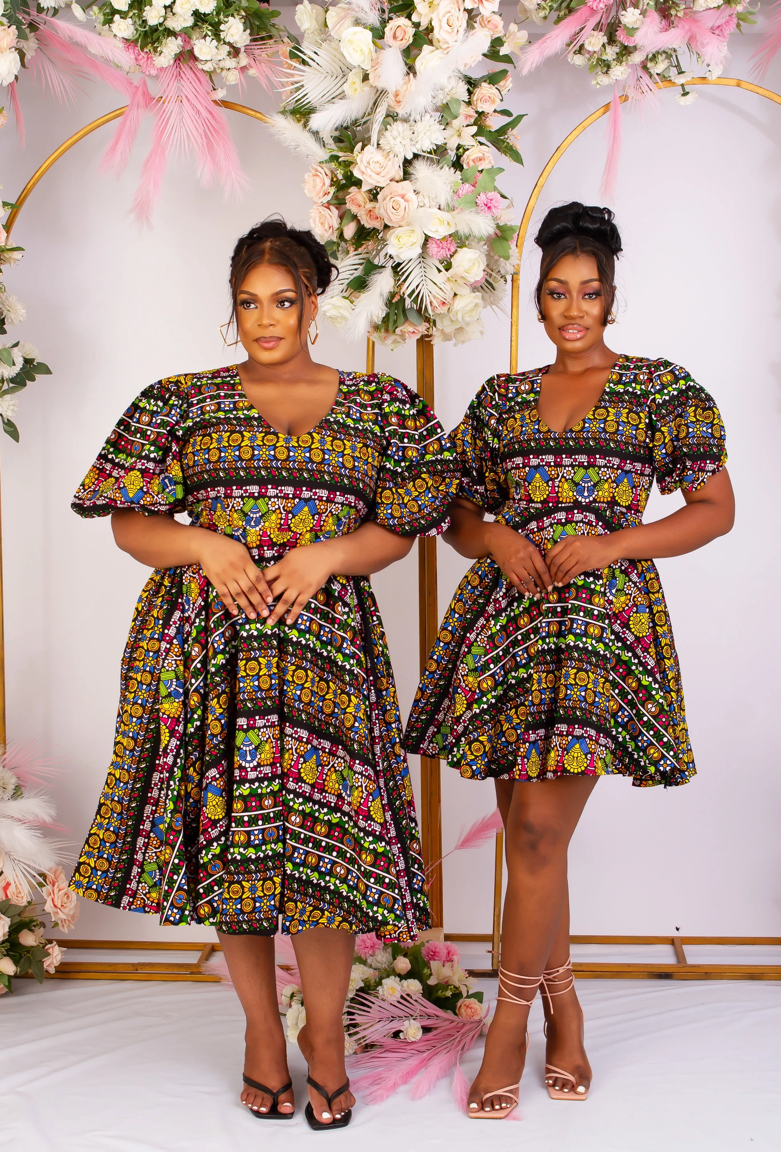 African Print Puff Sleeve Short Dress - Titilola