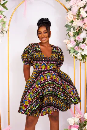 African Print Puff Sleeve Short Dress - Titilola