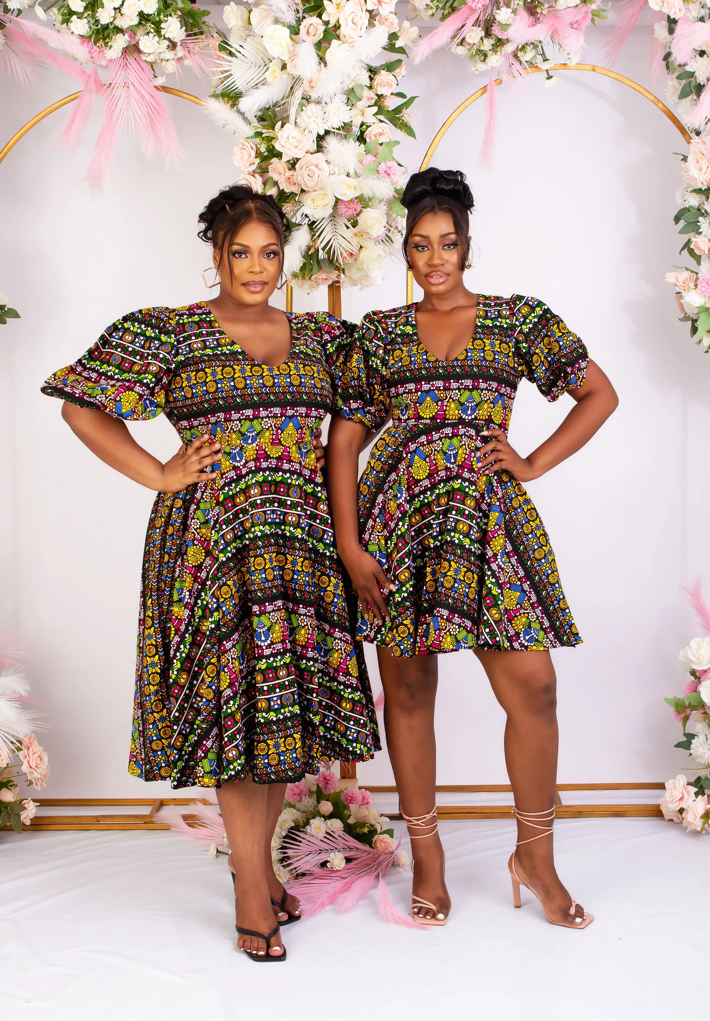 African Print Puff Sleeve Short Dress - Titilola