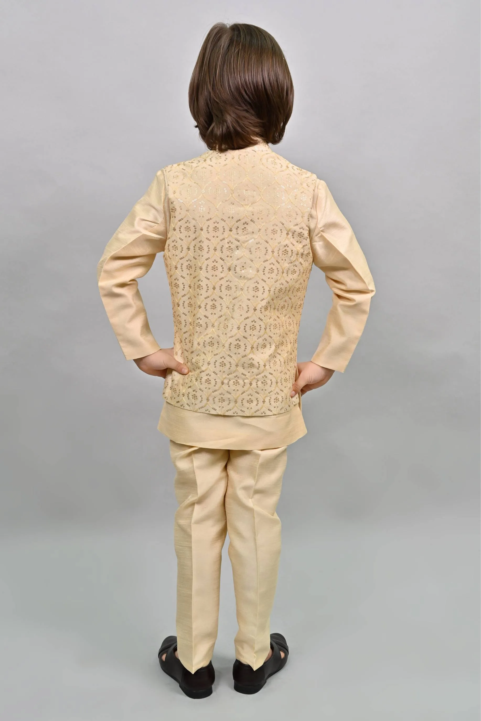 Ahhaaaa Kids Ethnic Bollywood Style Sherwani Waistcoat Kurta and Pyjama with Moti Mala for Boys