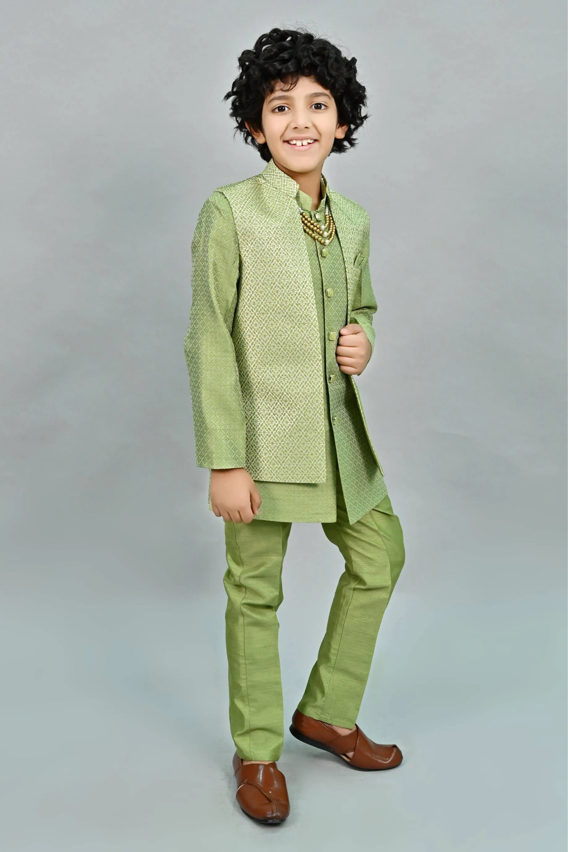 Ahhaaaa Kids Thread Zari Work Indo-Western Kurta, Pajama and Waistcoat for Boys