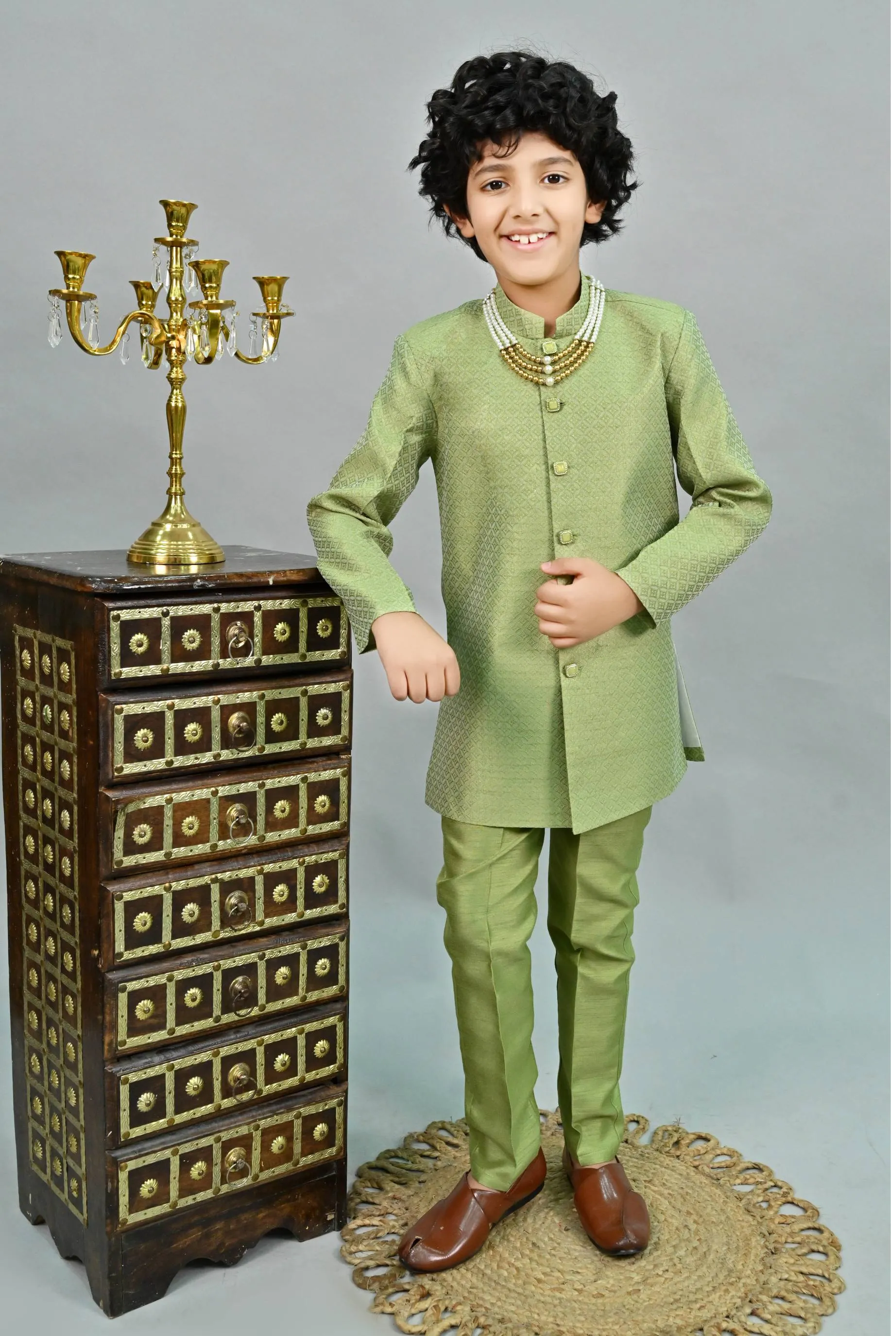 Ahhaaaa Kids Thread Zari Work Indo-Western Kurta, Pajama and Waistcoat for Boys