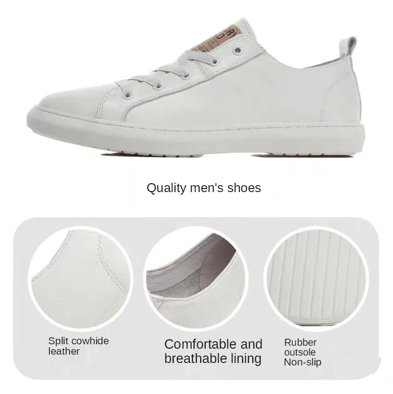 Autumn Fashion Split Cow Leather Lace-up Sports Casual Shoes for Men