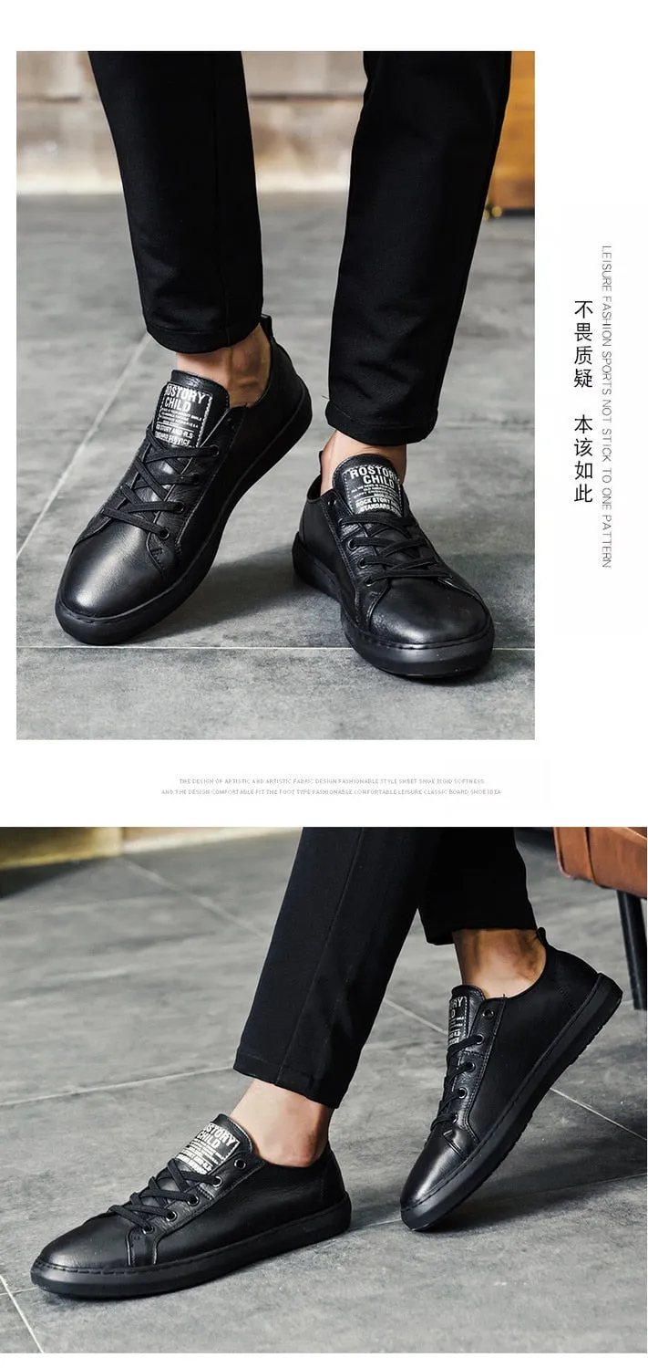 Autumn Fashion Split Cow Leather Lace-up Sports Casual Shoes for Men