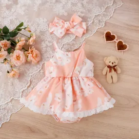 Baby Girl Sweet Floral Romper Dress with Headband