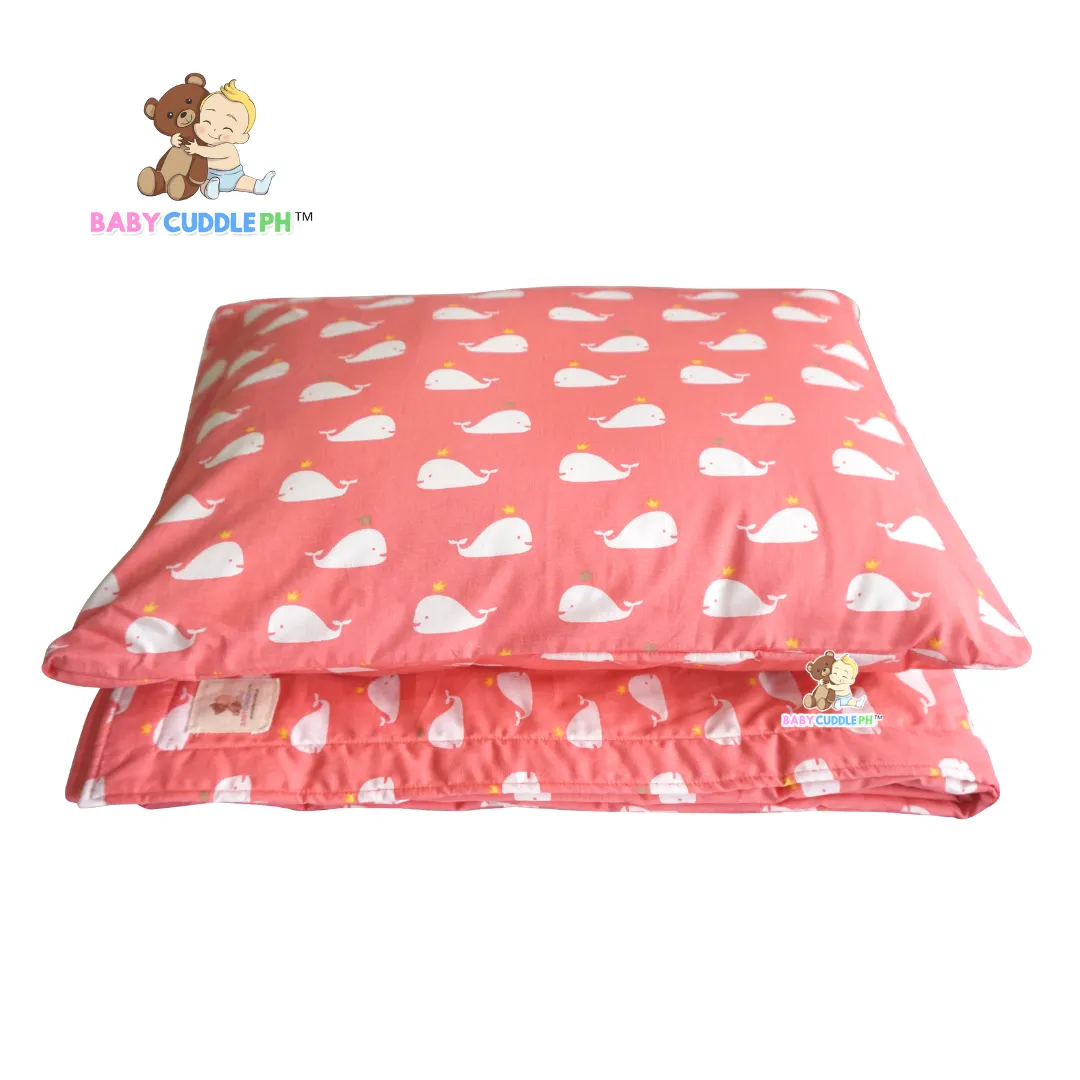 Baby Whale in Coral - Babycuddleph Toddlers kit (Pillow & Blanket)