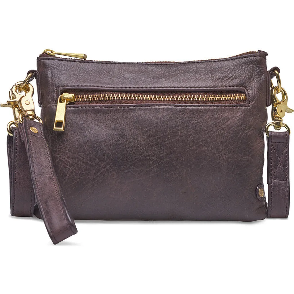 Beautiful leather clutch with golden zippers / 12152 - Dark brown