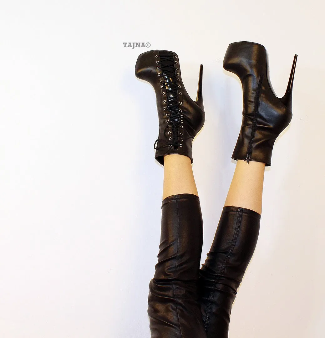 Black Corset Style High Heel Ankle Boots