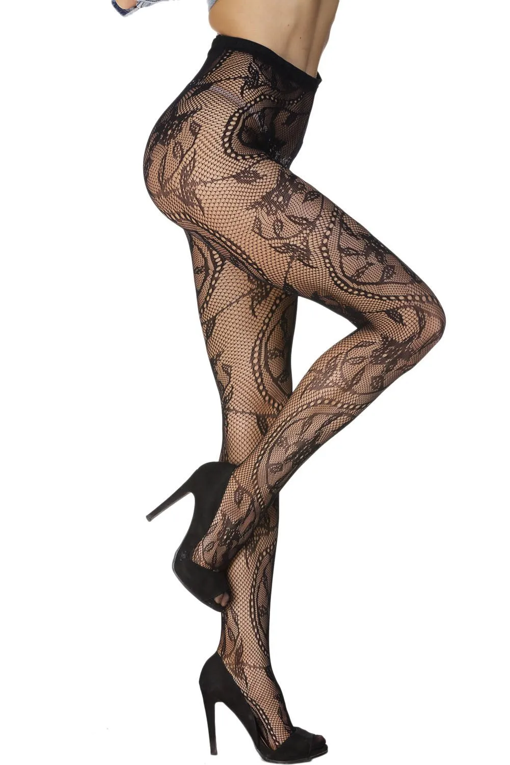 Black Floral Fishnet Pantyhose