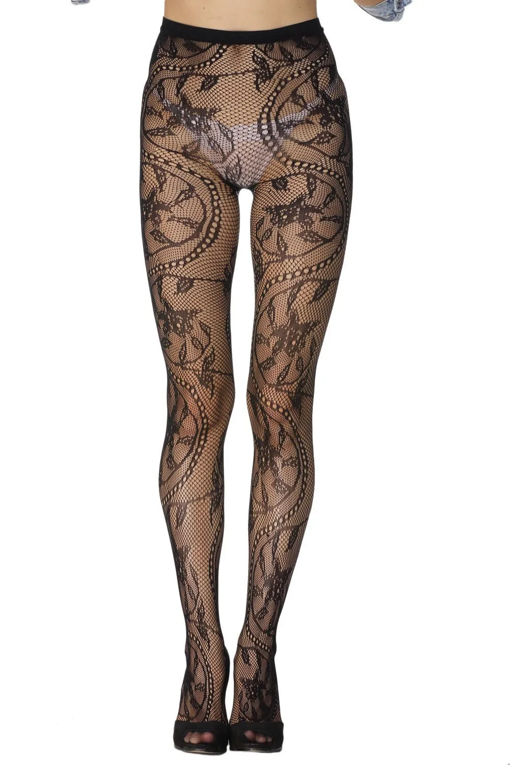 Black Floral Fishnet Pantyhose