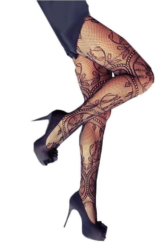 Black Floral Fishnet Pantyhose