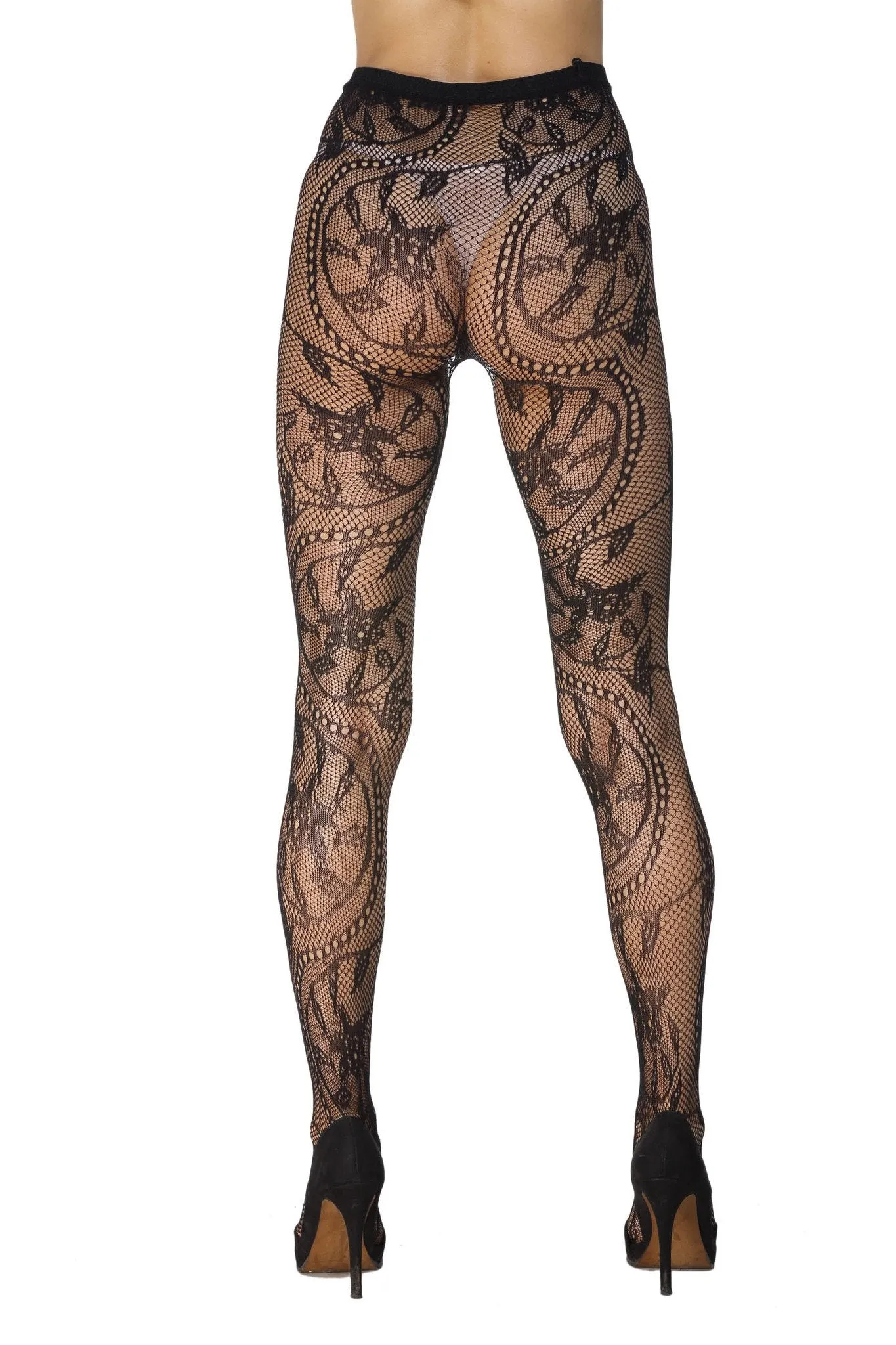 Black Floral Fishnet Pantyhose