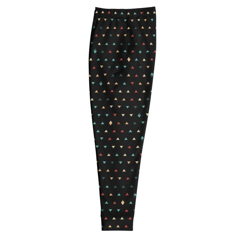 Black Geometric Men's Joggers, Birthday Boy Triangles Print Casual Sweatpants- Made in EU