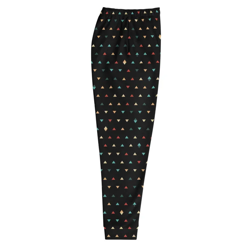 Black Geometric Men's Joggers, Birthday Boy Triangles Print Casual Sweatpants- Made in EU