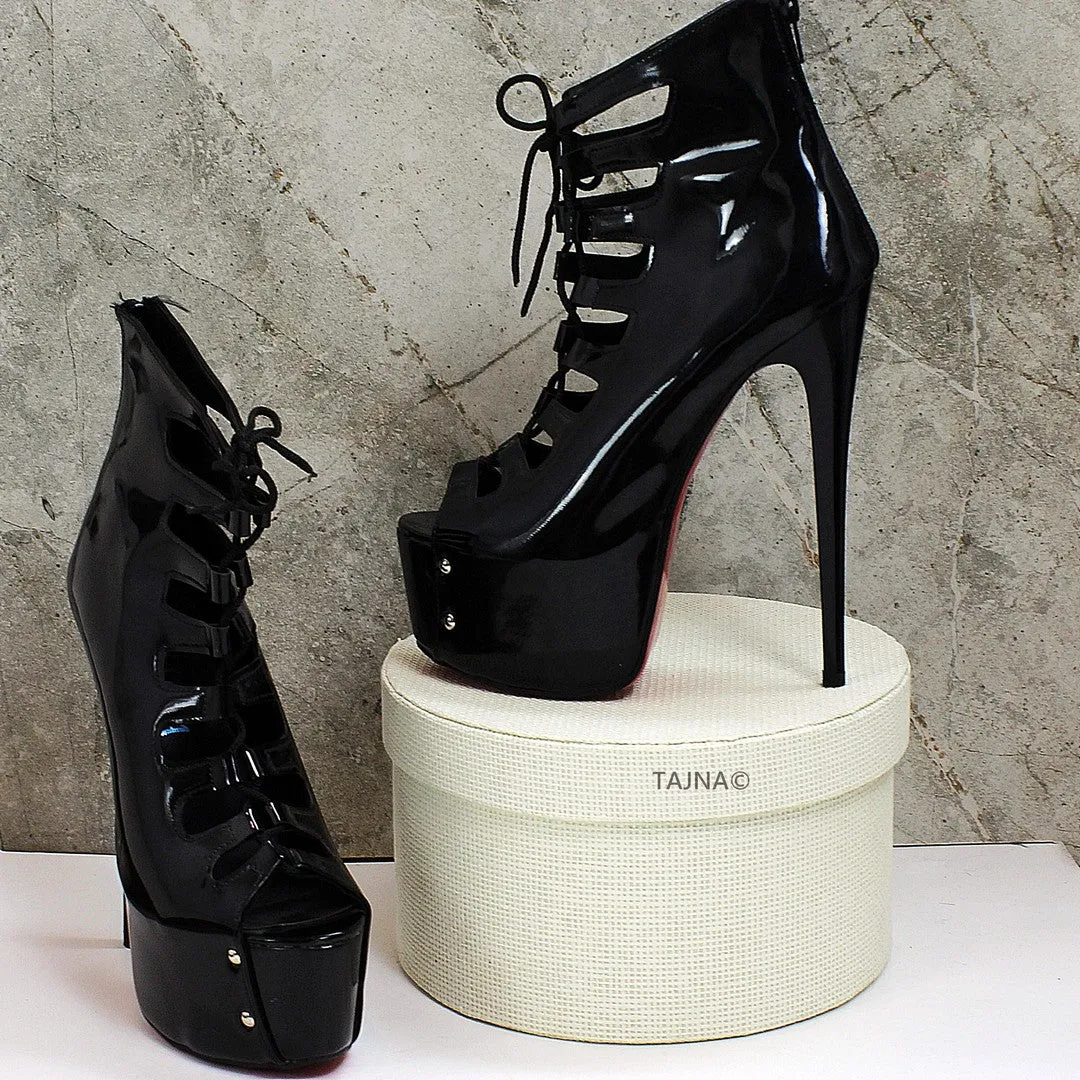 Black Patent Gladiator Platform Heels