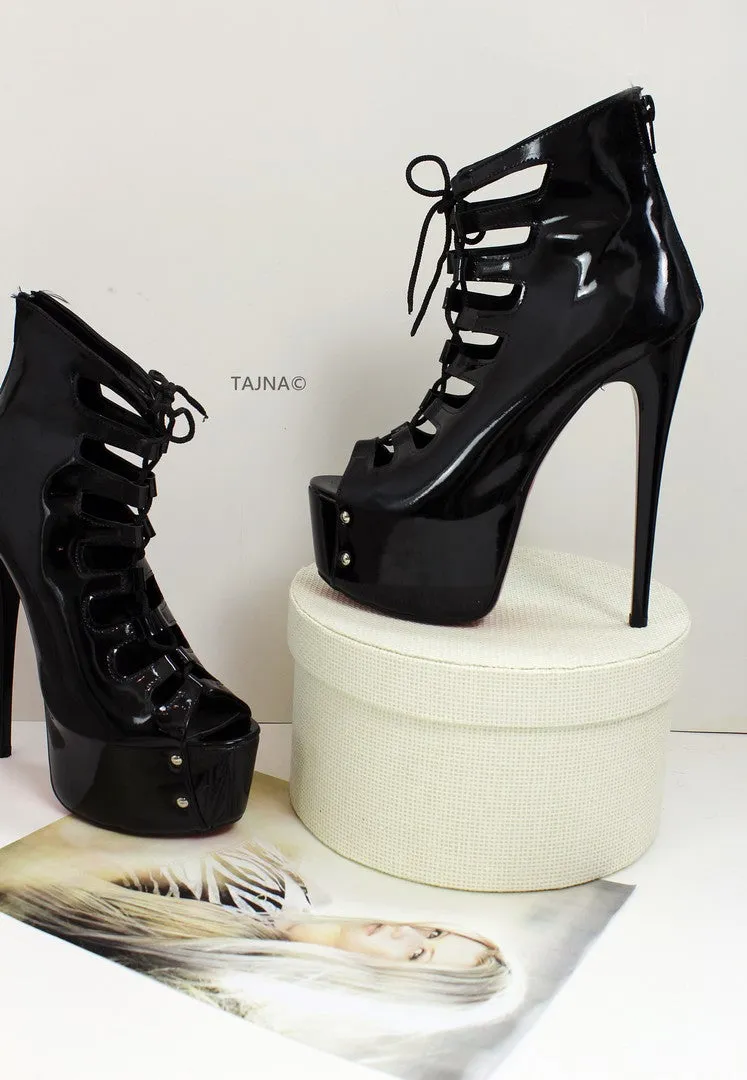 Black Patent Gladiator Platform Heels