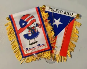 Bori Girl   Puerto Rico Flag for Car Mirror W/Gold Trim