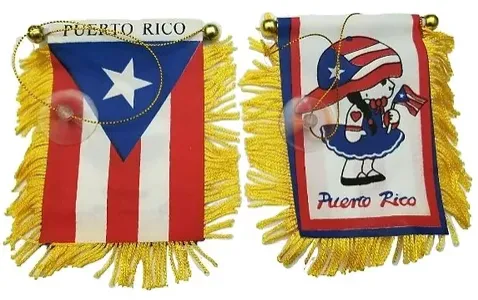 Bori Girl   Puerto Rico Flag for Car Mirror W/Gold Trim