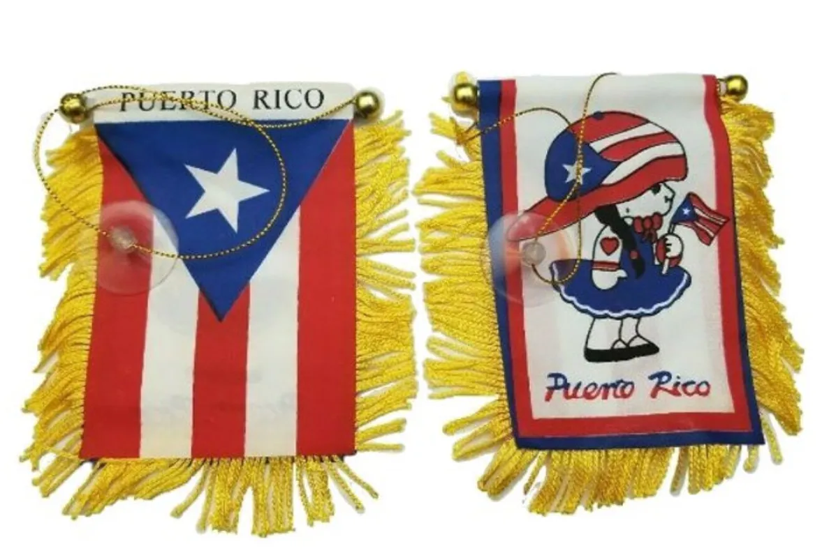 Bori Girl   Puerto Rico Flag for Car Mirror W/Gold Trim