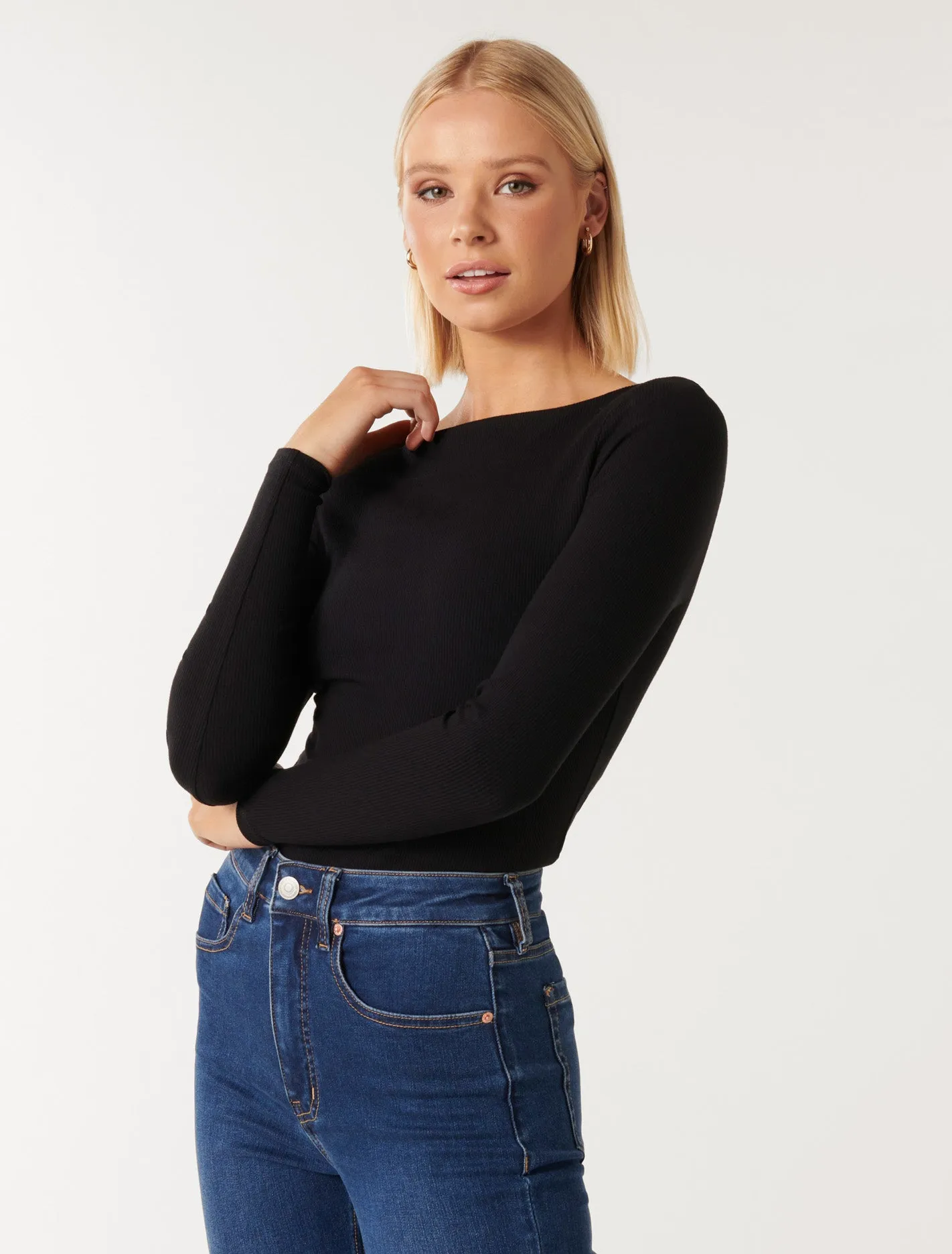 Brie Boat Neck Long Sleeve Top