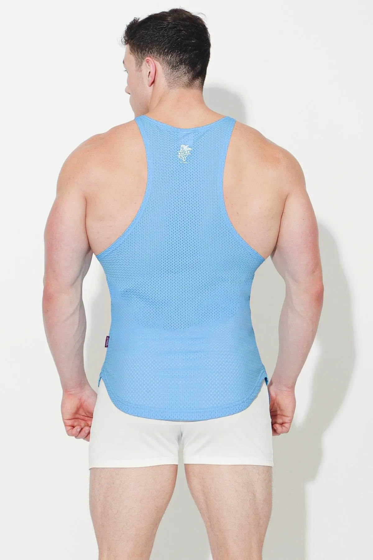 Come Through Mesh Tank Top - Light Blue w/ Angel Design