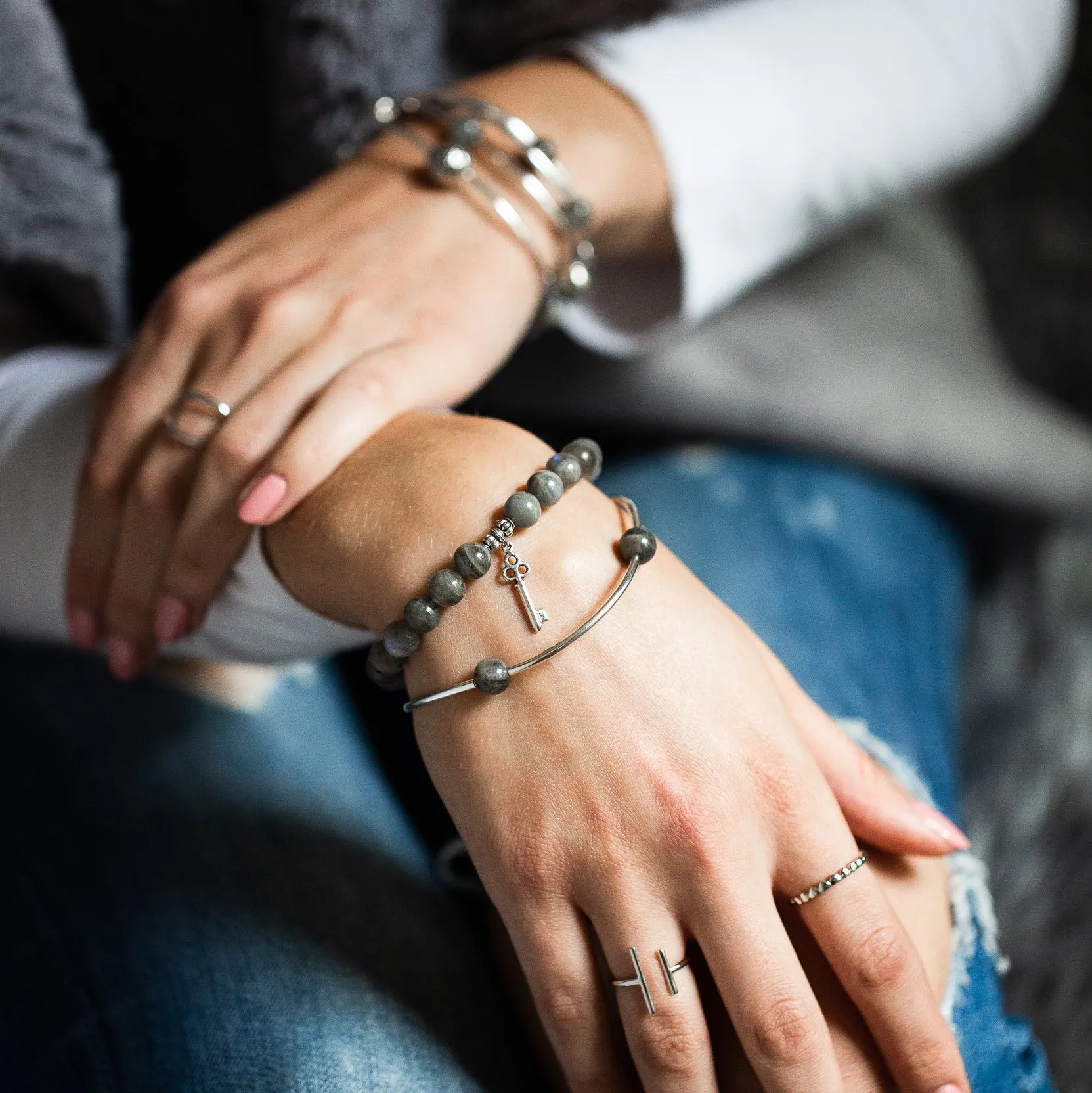 Cross | Stone Beaded Charm Bracelet | Turquoise