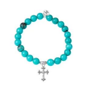 Cross | Stone Beaded Charm Bracelet | Turquoise