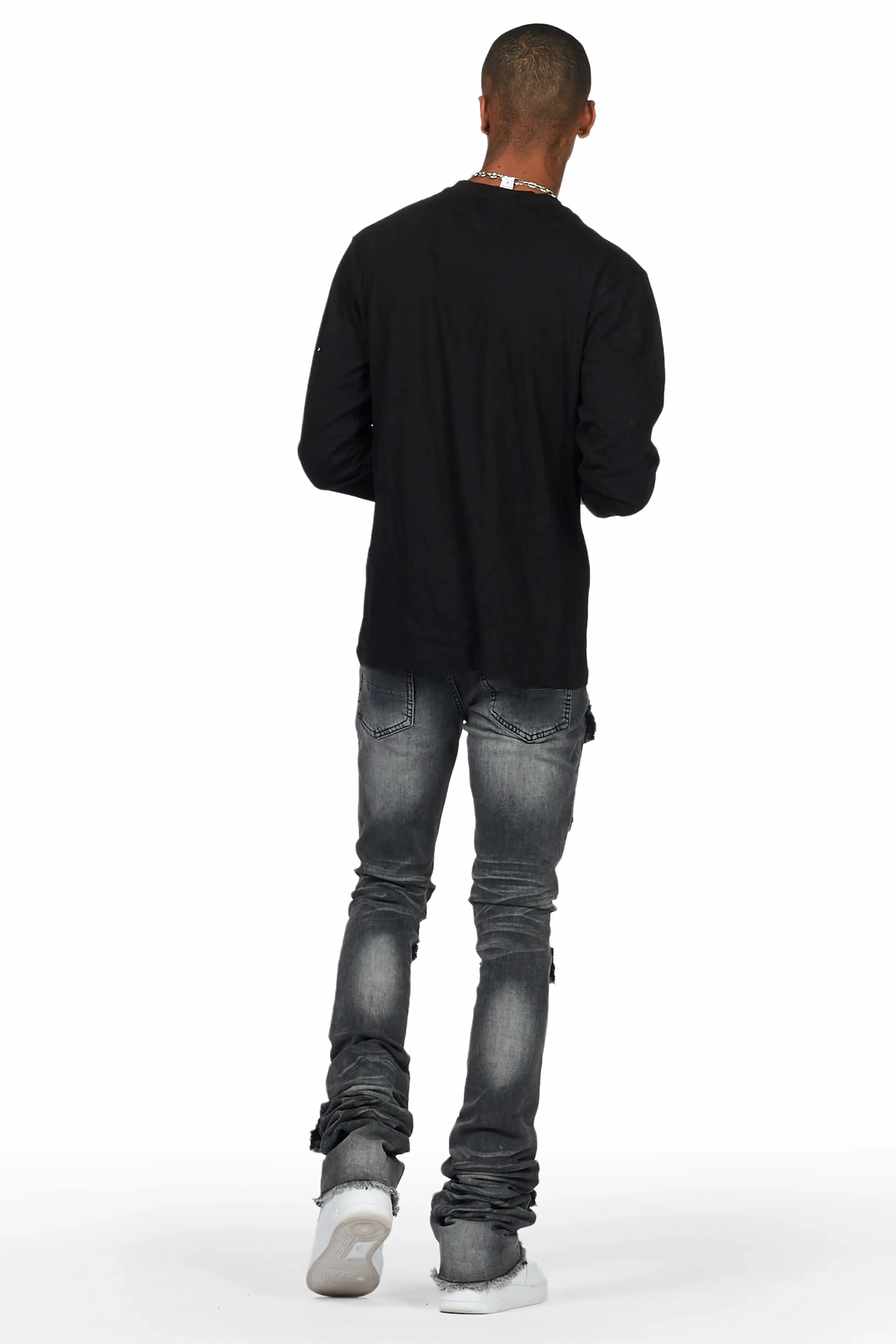 Dark Grey Cargo Super Stacked Flare Jean