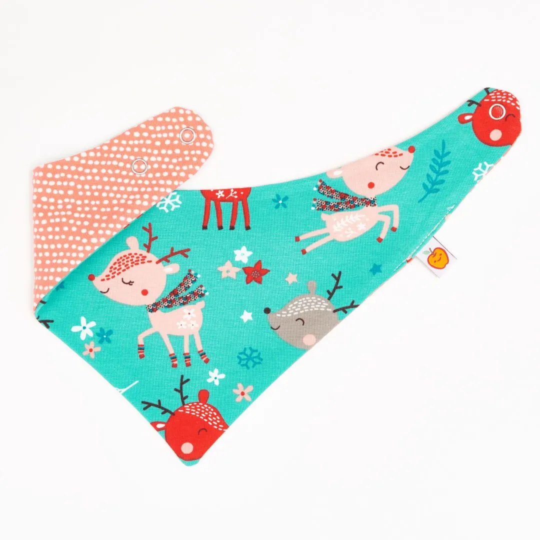 Dribble bib "Winter Deer/Dotted Lines Coral"