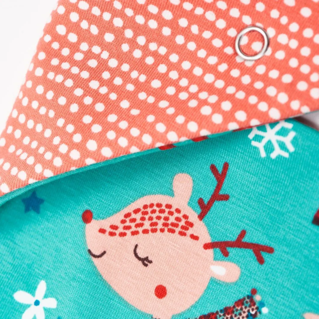 Dribble bib "Winter Deer/Dotted Lines Coral"