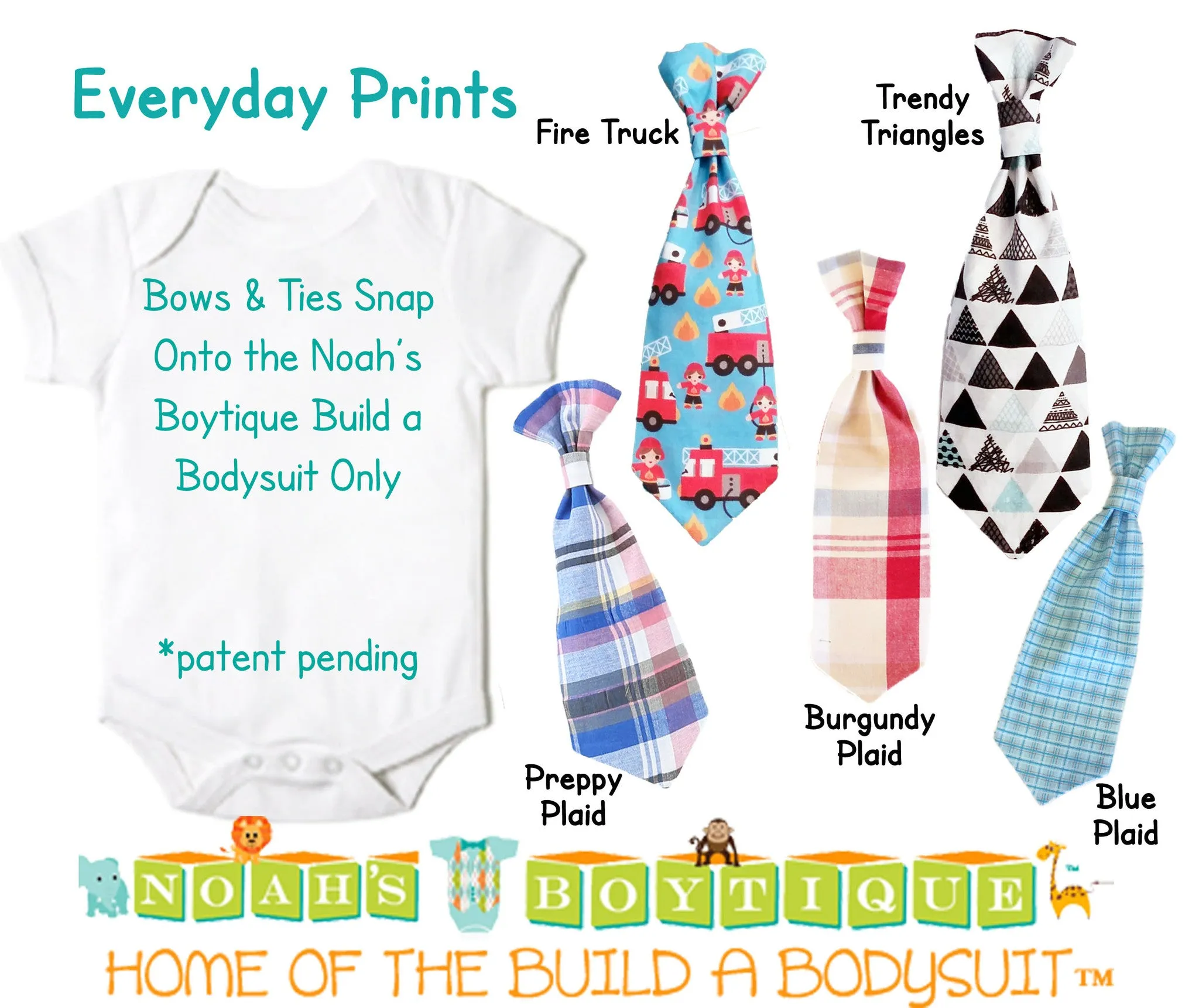 Everyday Prints Snap On Ties and Bow Ties by Noah's Boytique