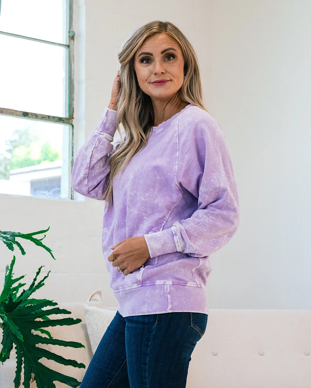 Girlfriend Crewneck Sweatshirt - Ash Bright Lavender