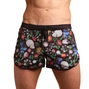 Hand Painted Dutch Floral Mesh Short Black