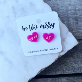 Heart Studs - Sexy AF - Acrylic Earrings