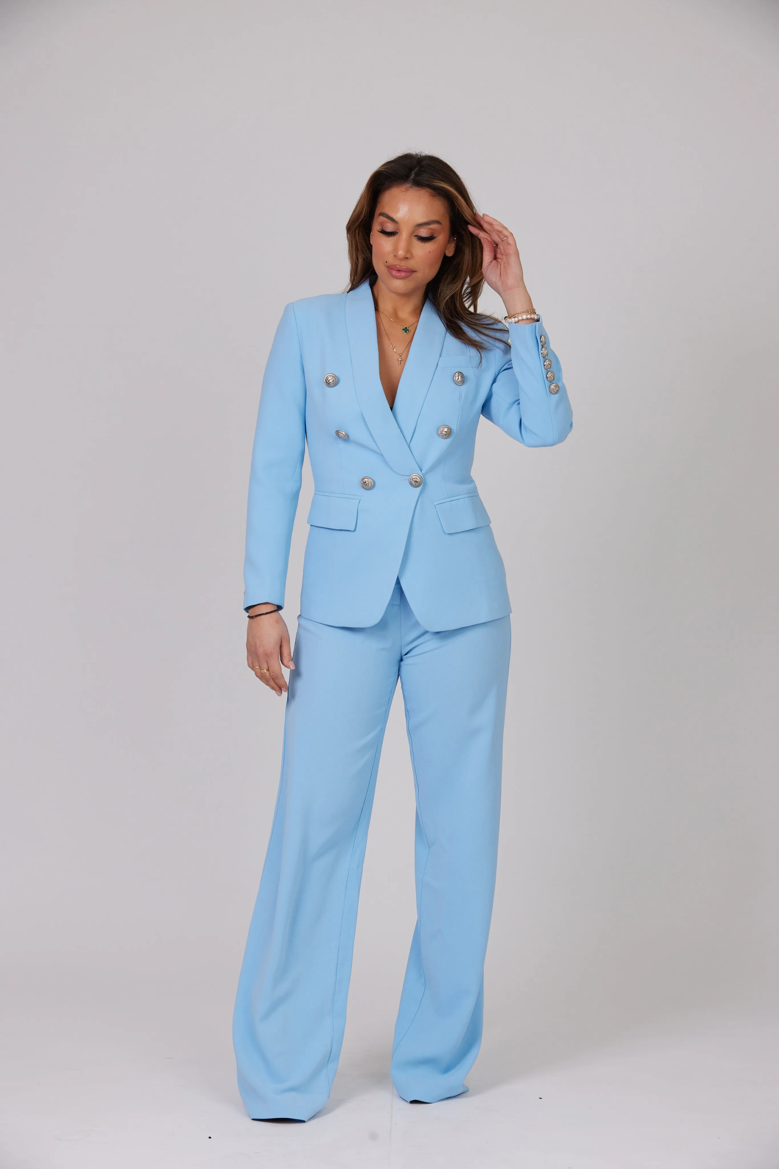 ICONIC SKY BLUE WITH SILVER BUTTON BLAZER