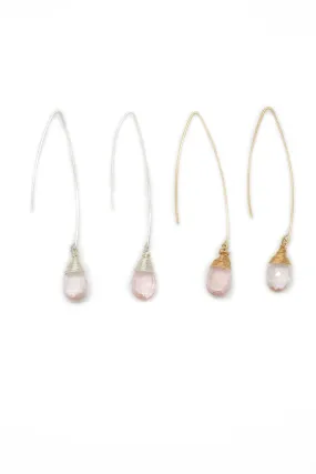 Jill Long Wire Drop Earrings in Rose Quartz