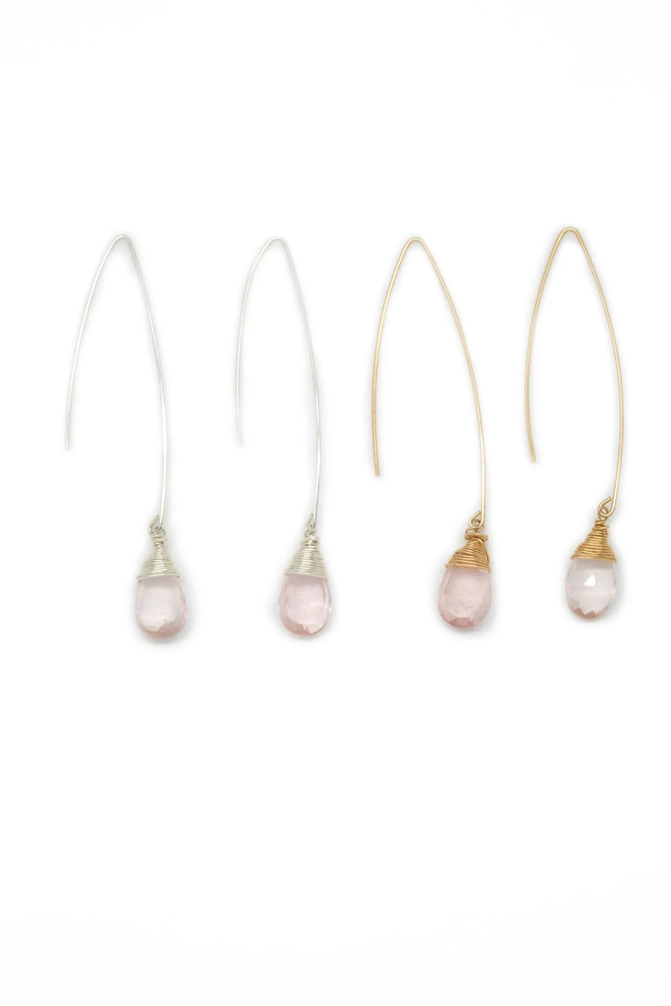 Jill Long Wire Drop Earrings in Rose Quartz