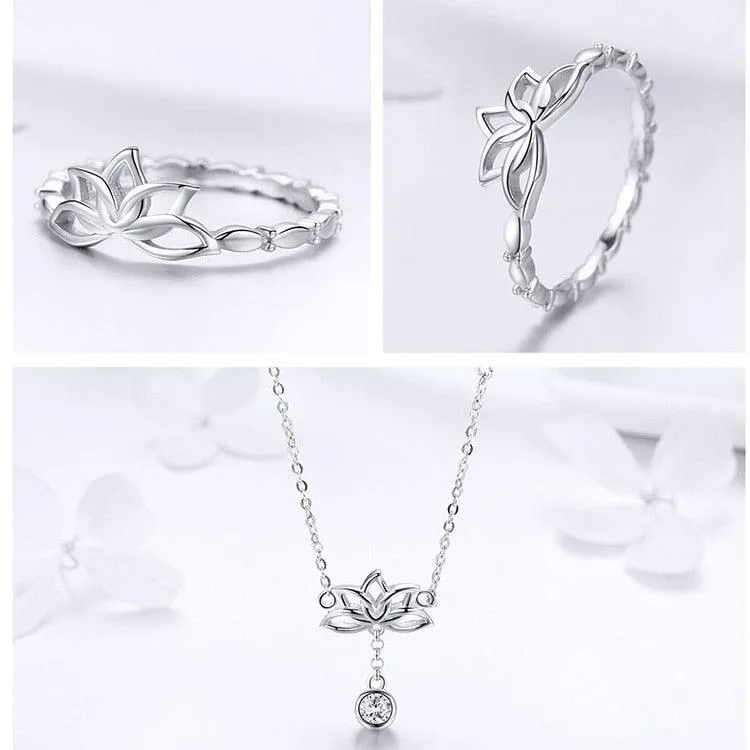 'Lotus Flower' Sterling Silver and CZ Jewellery Set