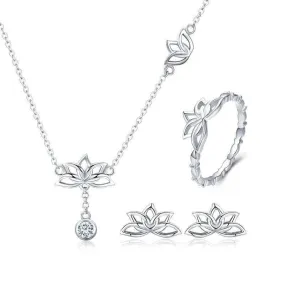 'Lotus Flower' Sterling Silver and CZ Jewellery Set