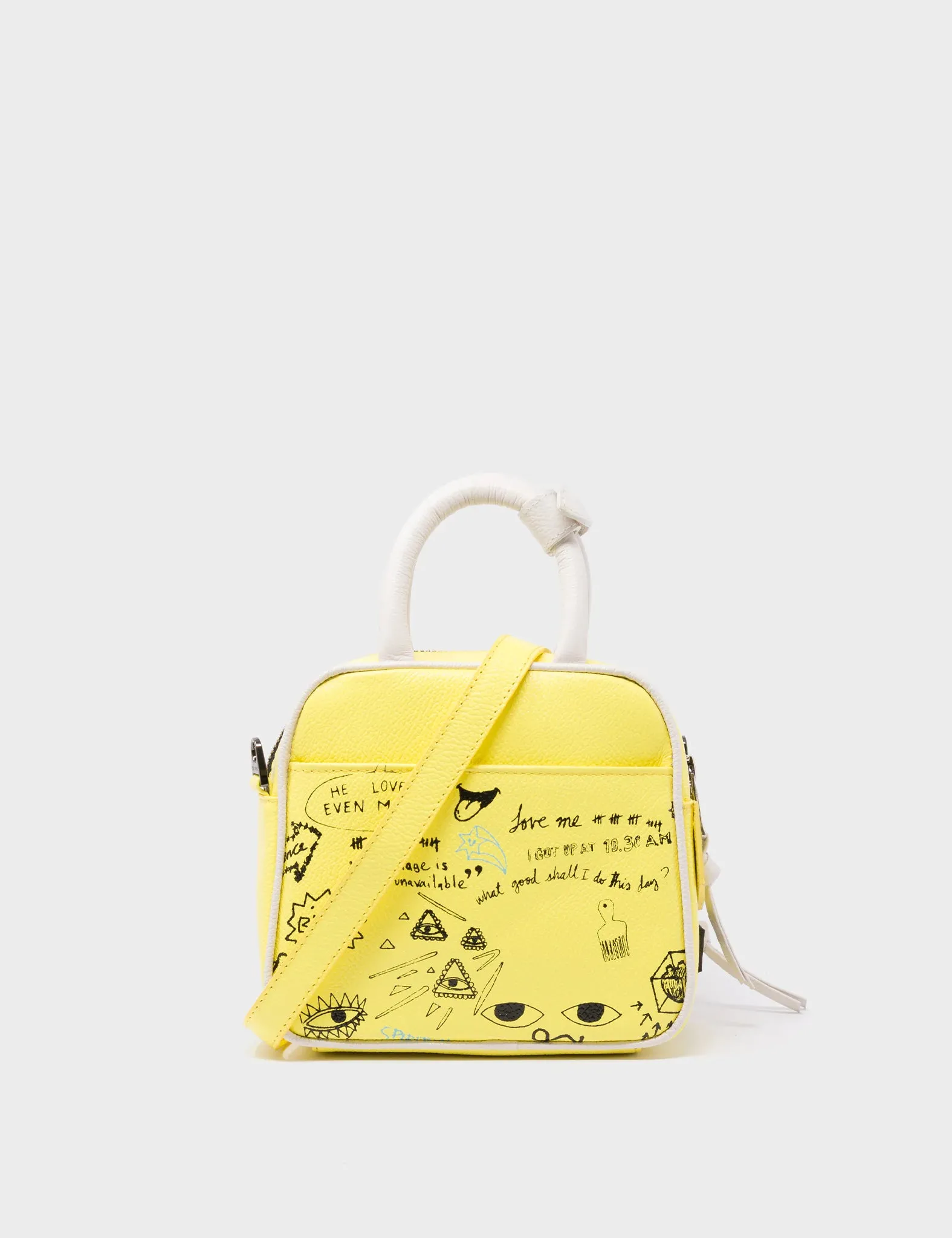 Marino Mini Crossbody Yellow Leather Bag - Urban Doodles Print