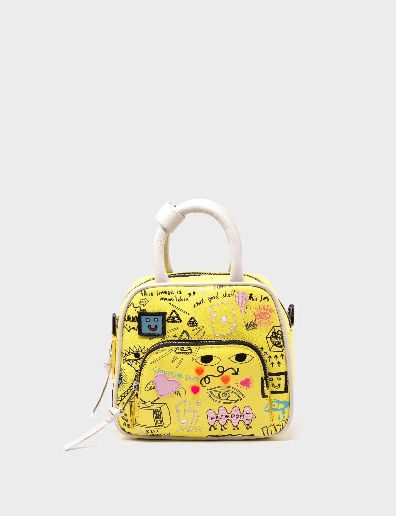 Marino Mini Crossbody Yellow Leather Bag - Urban Doodles Print