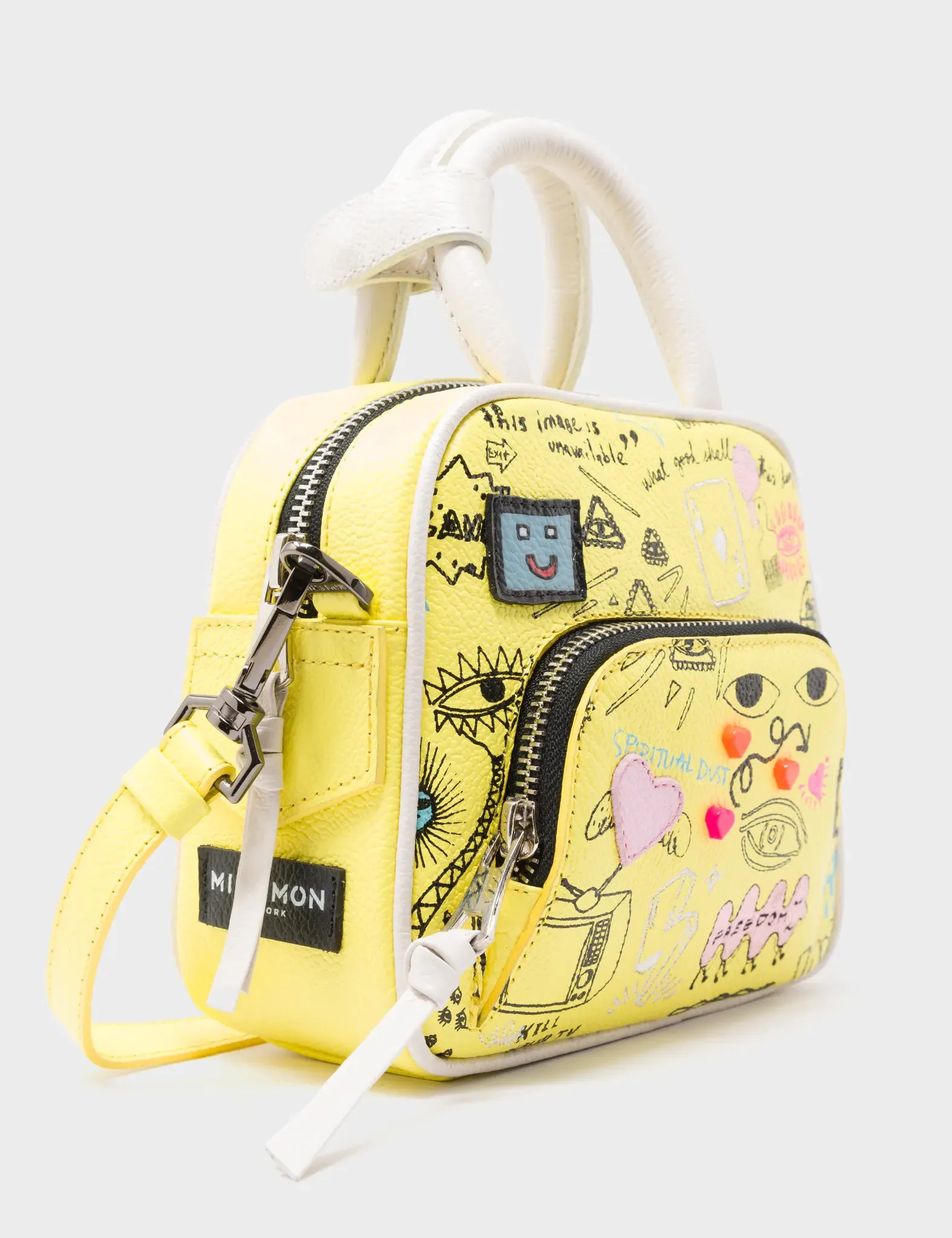 Marino Mini Crossbody Yellow Leather Bag - Urban Doodles Print