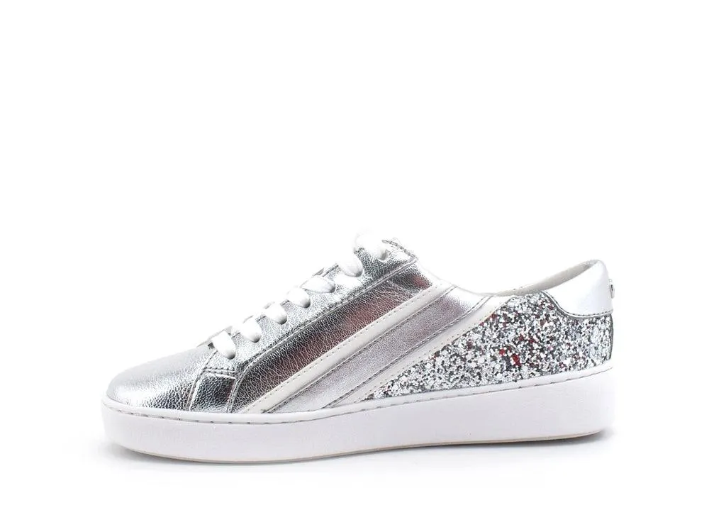 MICHAEL KORS Slade Lace Up Sneaker Metallic Glitter Silver 43T1SLFS1M