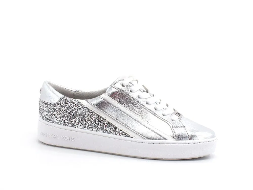 MICHAEL KORS Slade Lace Up Sneaker Metallic Glitter Silver 43T1SLFS1M