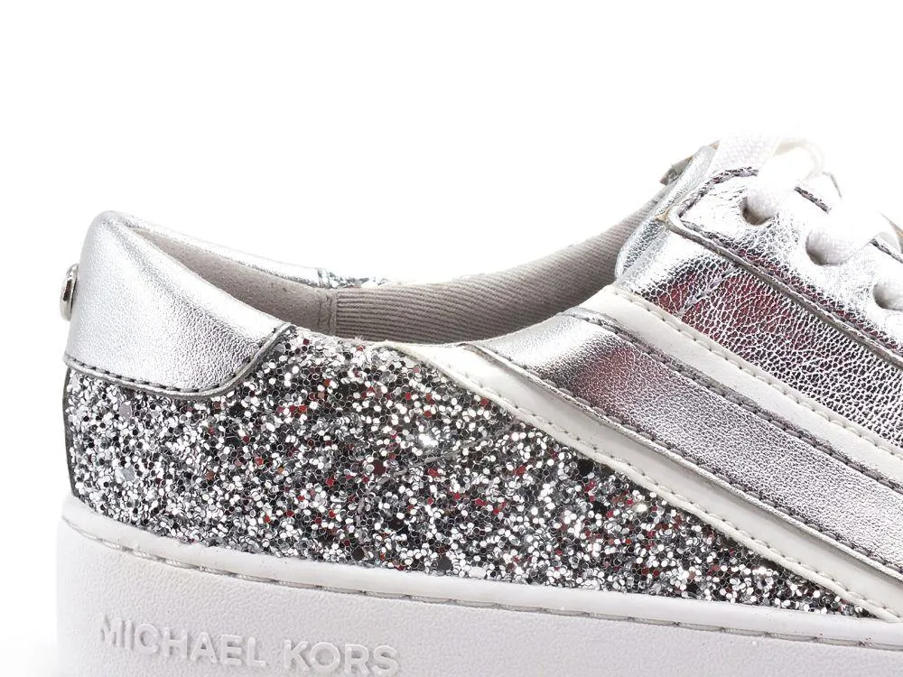 MICHAEL KORS Slade Lace Up Sneaker Metallic Glitter Silver 43T1SLFS1M