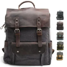 MROYALE™ Men's Vintage Multifunction Leather Canvas Laptop Backpack