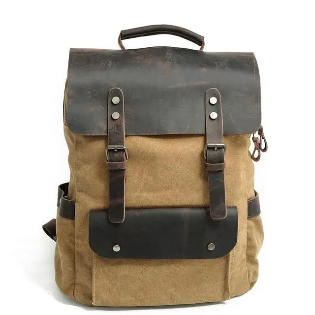 MROYALE™ Men's Vintage Multifunction Leather Canvas Laptop Backpack