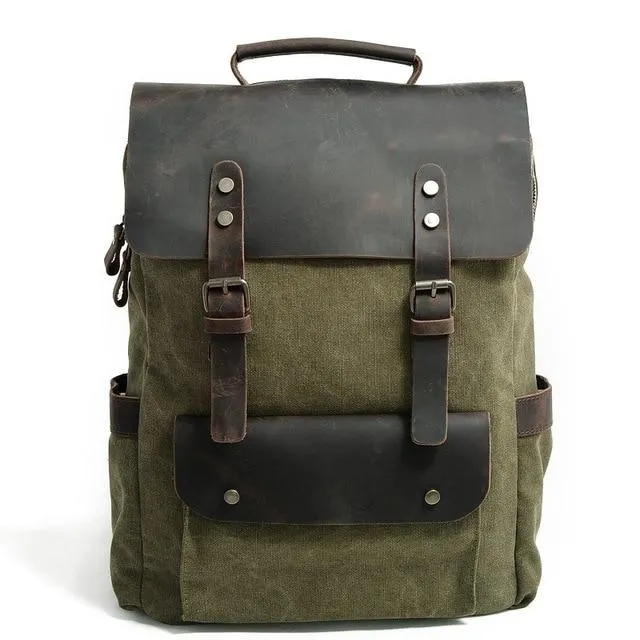 MROYALE™ Men's Vintage Multifunction Leather Canvas Laptop Backpack